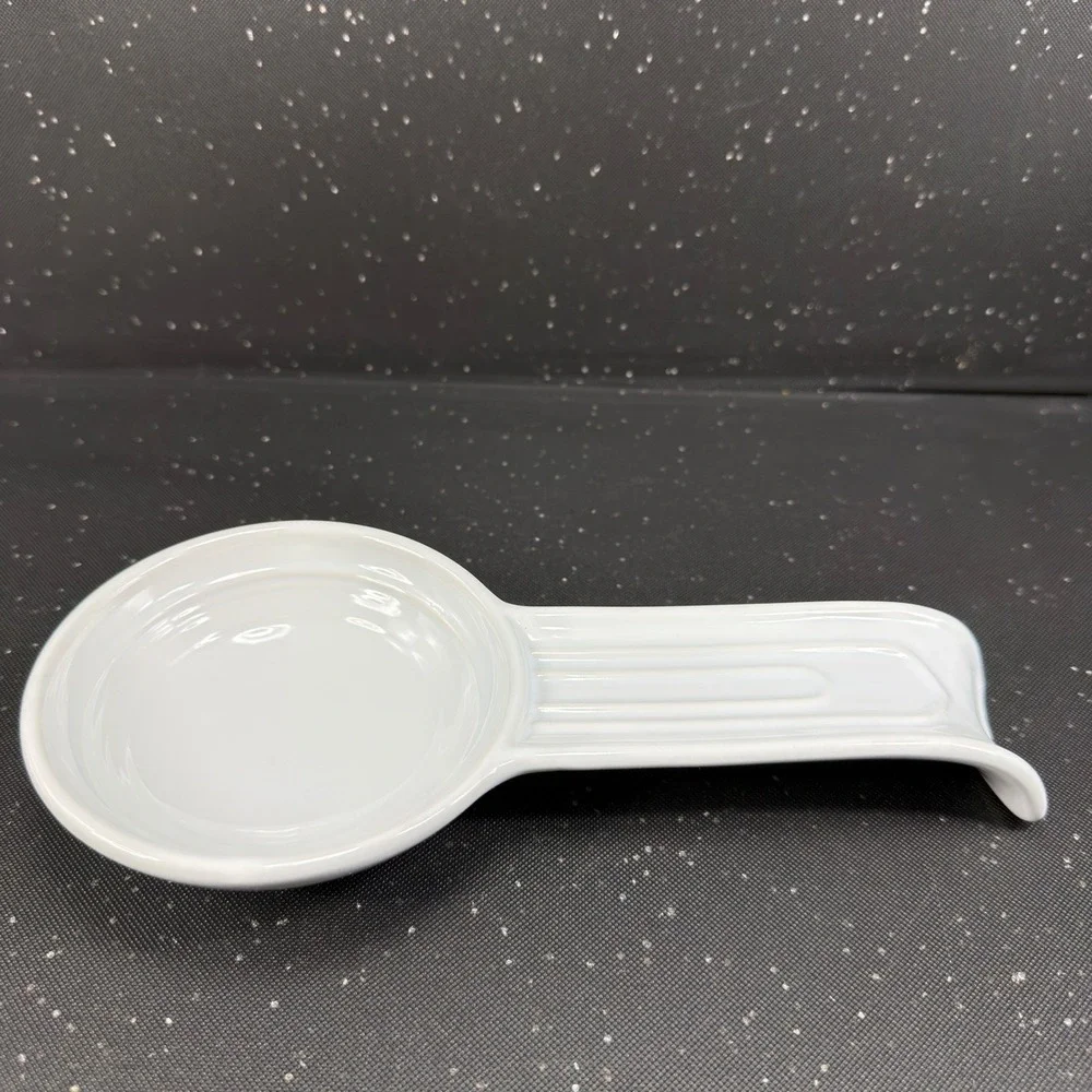 Palate & Plate White Ceramic Spoon Rest Ribbed Handle Stoneware 9x4 Oven Safe